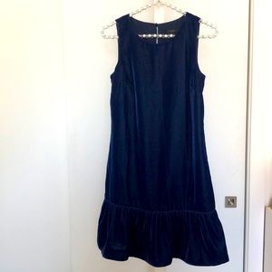 J Crew velvet ruffle hem dress in navy